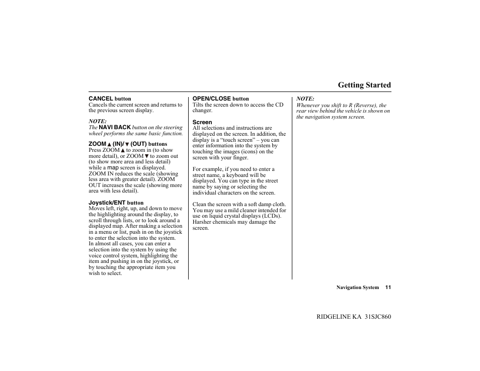 Getting started | HONDA 2014 Ridgeline - Navigation Manual User Manual | Page 11 / 151