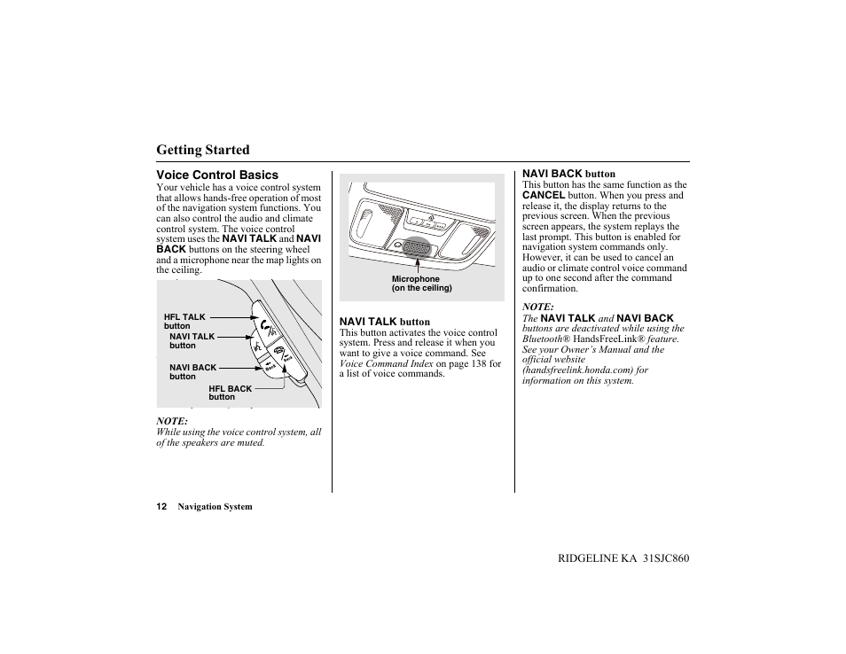 Getting started | HONDA 2014 Ridgeline - Navigation Manual User Manual | Page 12 / 151