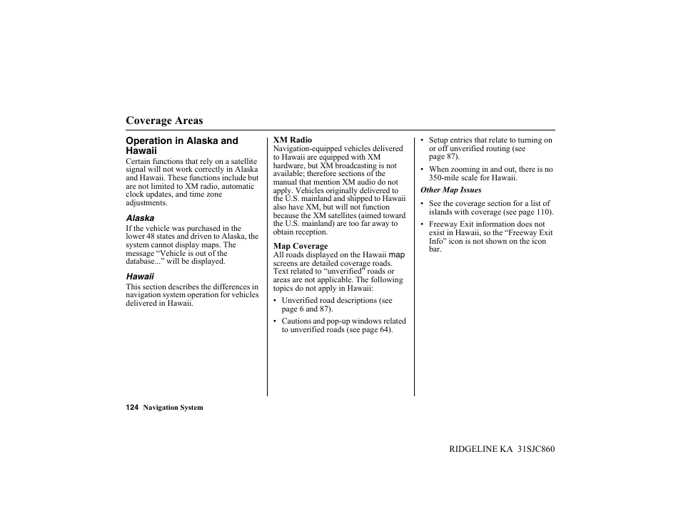 Coverage areas | HONDA 2014 Ridgeline - Navigation Manual User Manual | Page 124 / 151