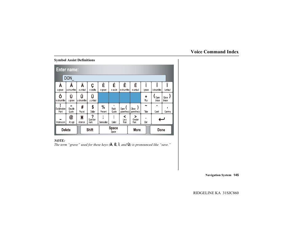 Voice command index | HONDA 2014 Ridgeline - Navigation Manual User Manual | Page 145 / 151