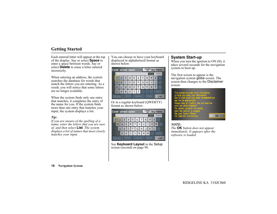 Getting started | HONDA 2014 Ridgeline - Navigation Manual User Manual | Page 16 / 151