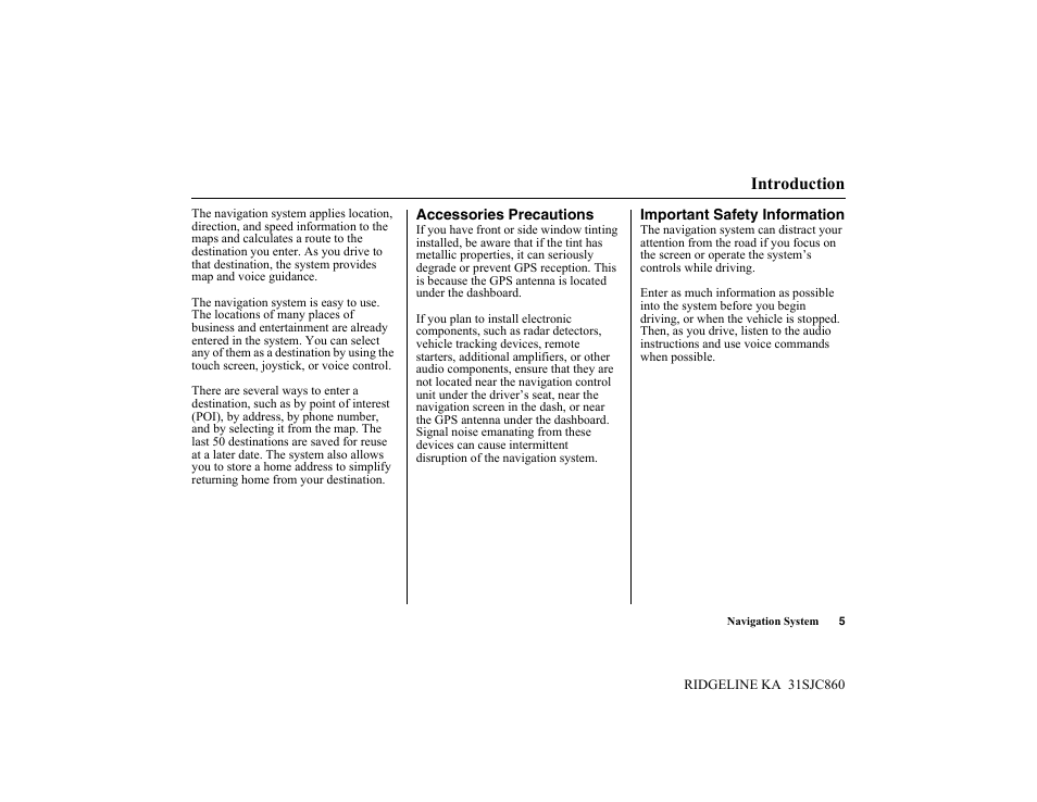 Introduction | HONDA 2014 Ridgeline - Navigation Manual User Manual | Page 5 / 151