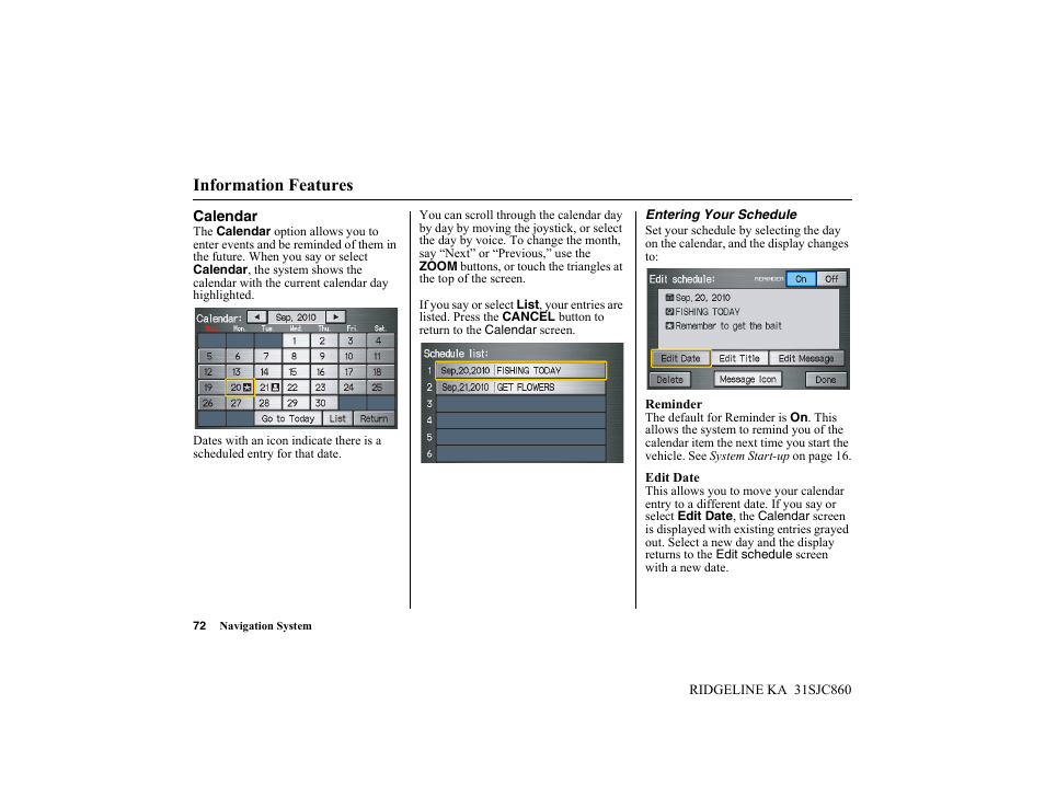 Information features | HONDA 2014 Ridgeline - Navigation Manual User Manual | Page 72 / 151