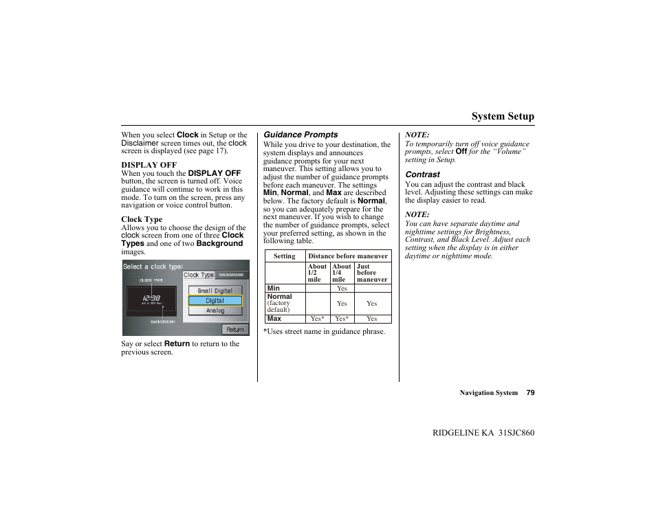 System setup | HONDA 2014 Ridgeline - Navigation Manual User Manual | Page 79 / 151