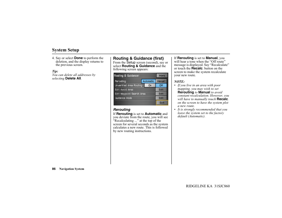 System setup | HONDA 2014 Ridgeline - Navigation Manual User Manual | Page 86 / 151