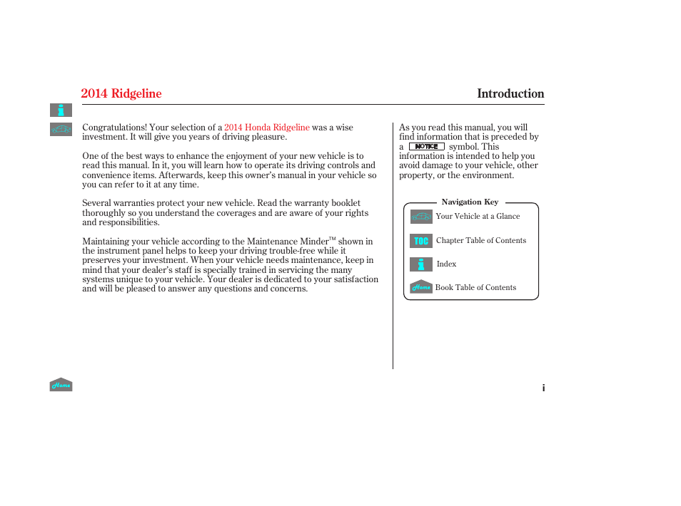 HONDA 2014 Ridgeline - Owner's Manual User Manual | 422 pages