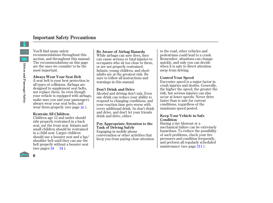 Important safety precautions | HONDA 2014 Ridgeline - Owner's Manual User Manual | Page 11 / 422