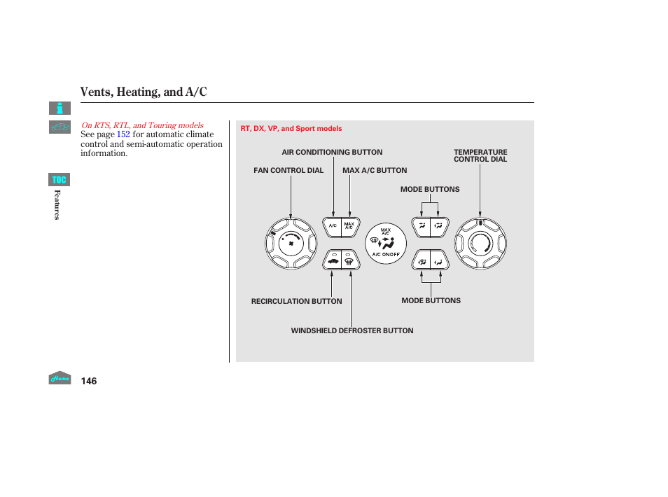 Vents, heating, and a/c, P.146) | HONDA 2014 Ridgeline - Owner's Manual User Manual | Page 151 / 422