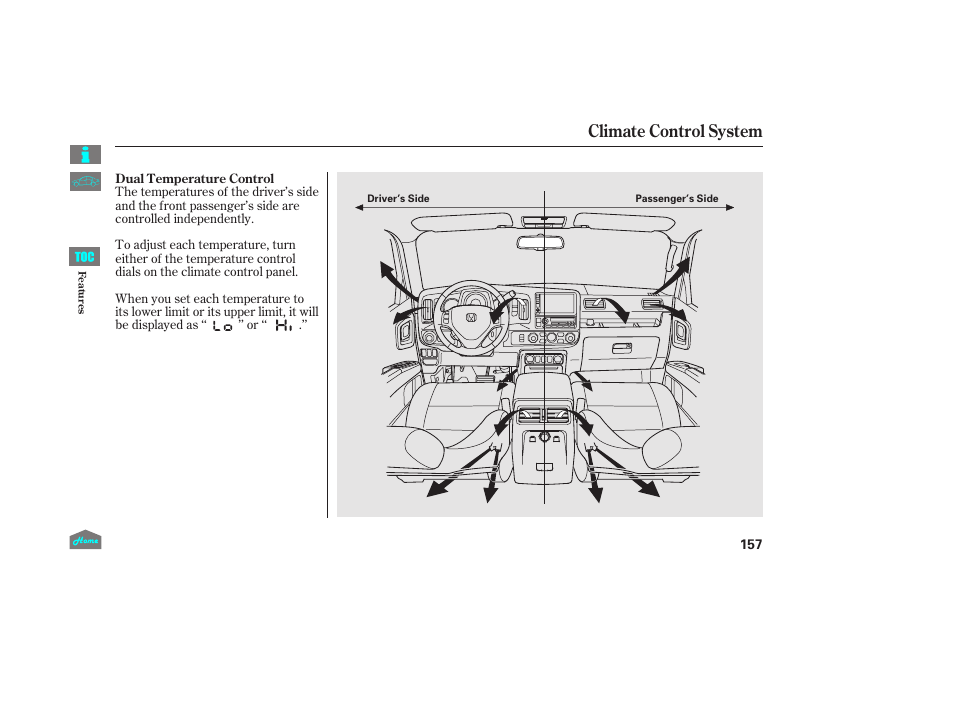 Climate control system | HONDA 2014 Ridgeline - Owner's Manual User Manual | Page 162 / 422