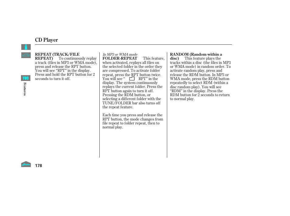 Cd player | HONDA 2014 Ridgeline - Owner's Manual User Manual | Page 183 / 422