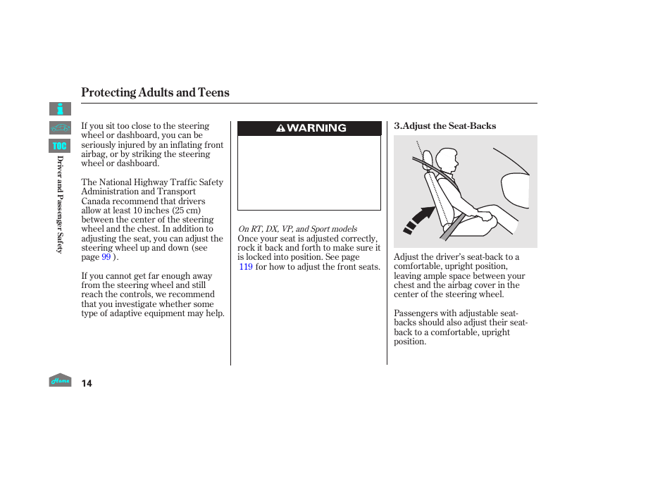 Protecting adults and teens | HONDA 2014 Ridgeline - Owner's Manual User Manual | Page 19 / 422