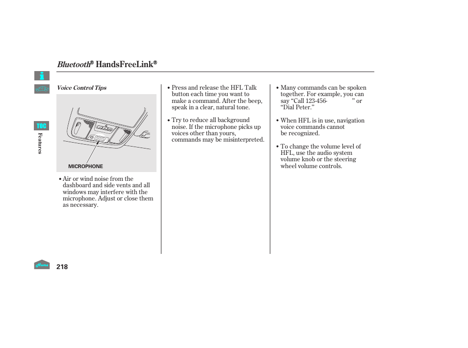 Handsfreelink, Bluetooth | HONDA 2014 Ridgeline - Owner's Manual User Manual | Page 223 / 422