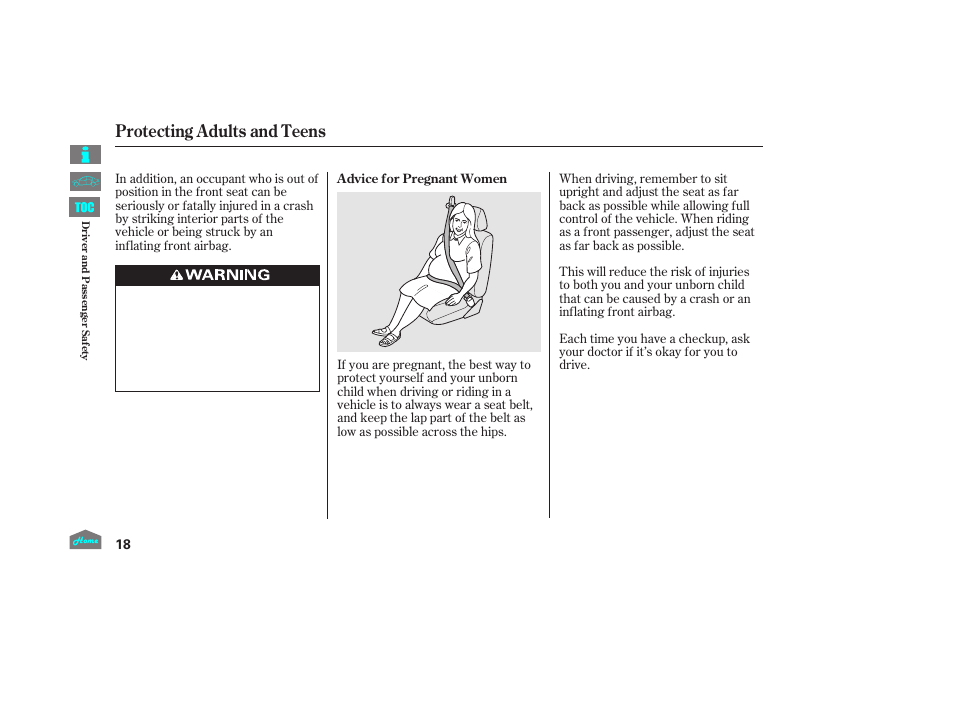 Protecting adults and teens | HONDA 2014 Ridgeline - Owner's Manual User Manual | Page 23 / 422