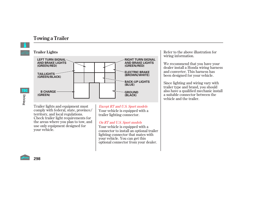 Towing a trailer | HONDA 2014 Ridgeline - Owner's Manual User Manual | Page 303 / 422