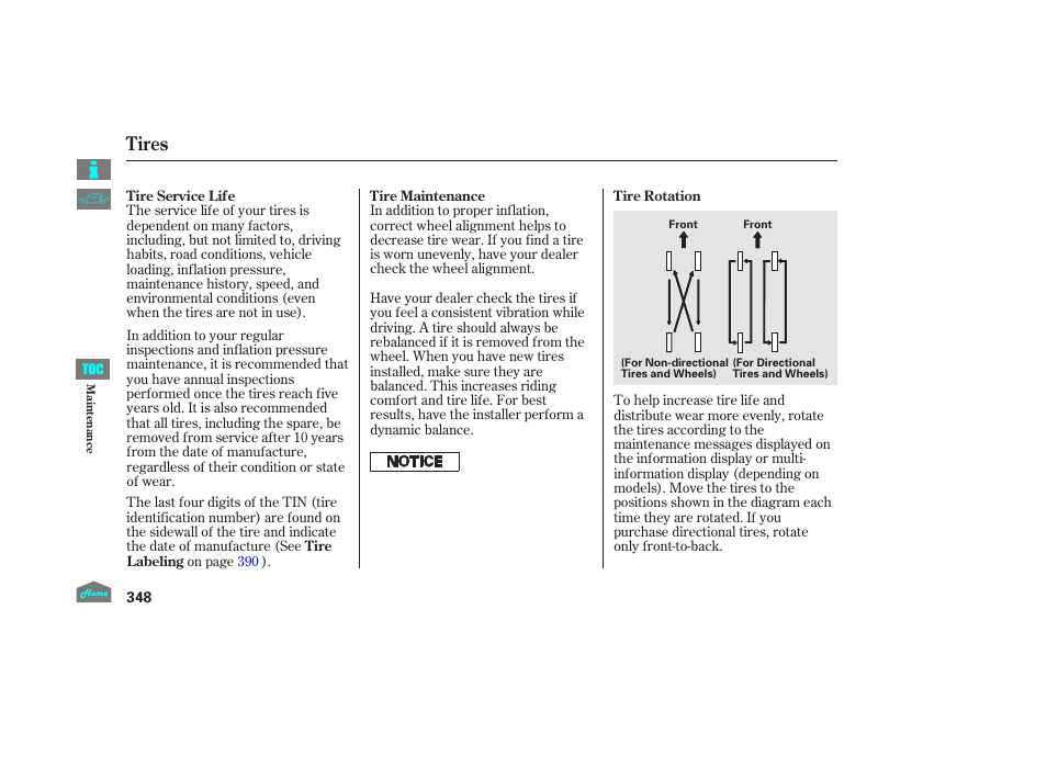 Tires | HONDA 2014 Ridgeline - Owner's Manual User Manual | Page 353 / 422