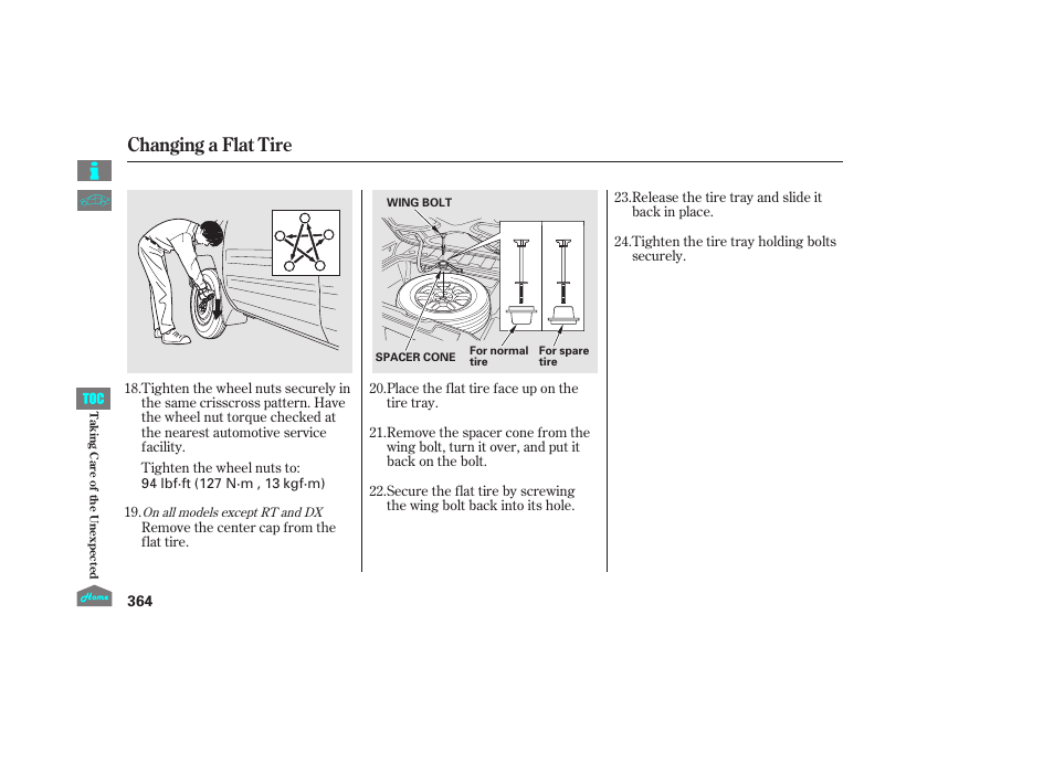 Changing a flat tire | HONDA 2014 Ridgeline - Owner's Manual User Manual | Page 369 / 422