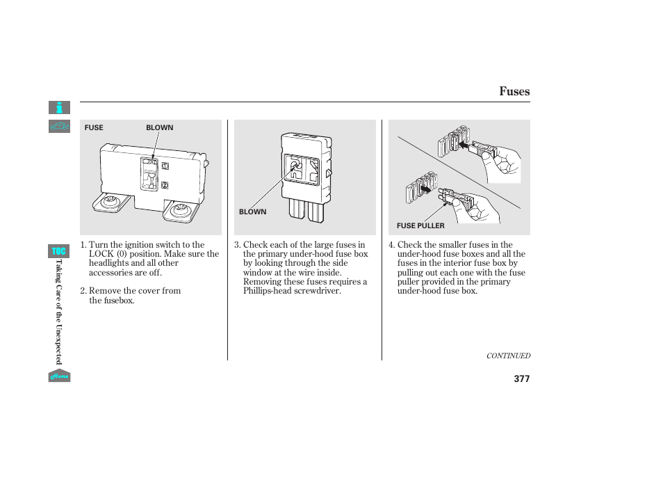 Fuses | HONDA 2014 Ridgeline - Owner's Manual User Manual | Page 382 / 422