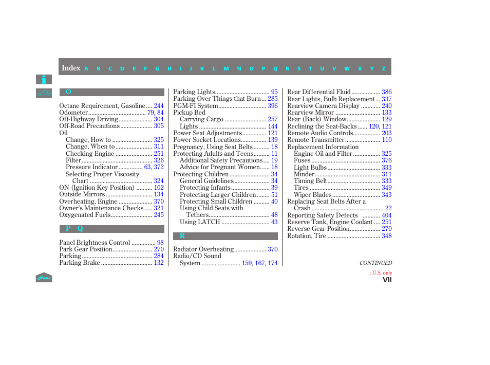 O - r | HONDA 2014 Ridgeline - Owner's Manual User Manual | Page 417 / 422