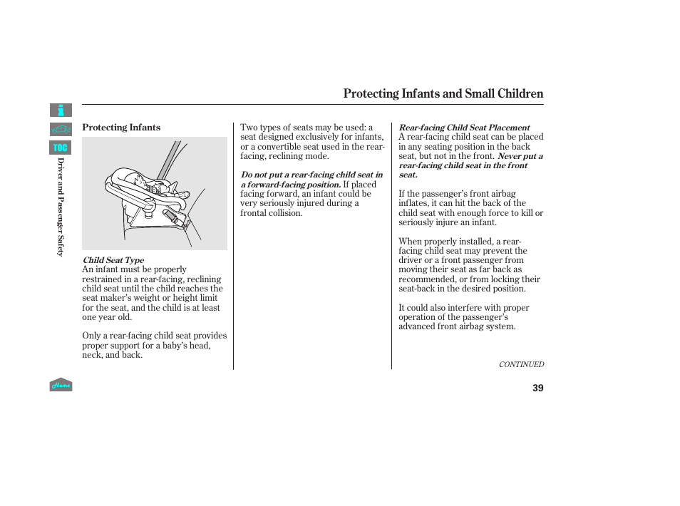 Protecting infants and small children | HONDA 2014 Ridgeline - Owner's Manual User Manual | Page 44 / 422