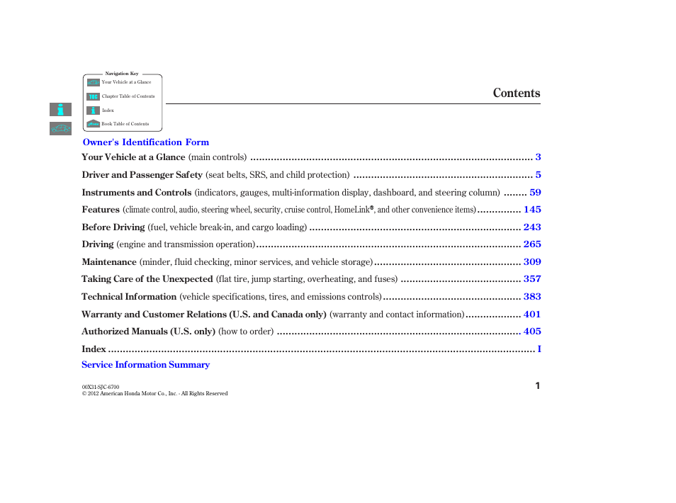 HONDA 2014 Ridgeline - Owner's Manual User Manual | Page 6 / 422