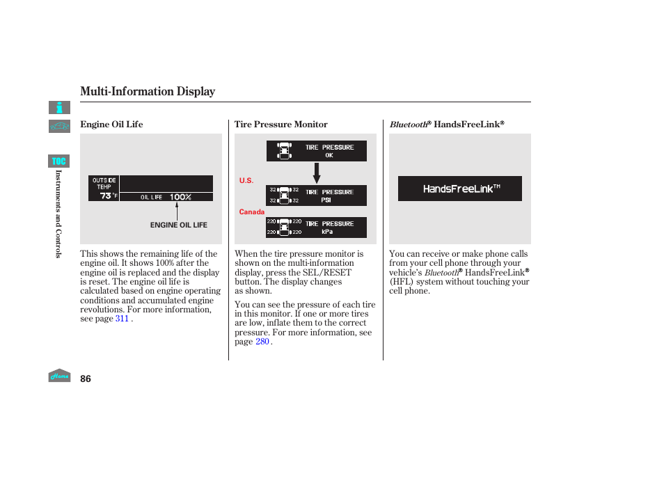 Multi-information display | HONDA 2014 Ridgeline - Owner's Manual User Manual | Page 91 / 422