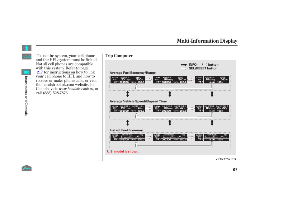 Multi-information display | HONDA 2014 Ridgeline - Owner's Manual User Manual | Page 92 / 422