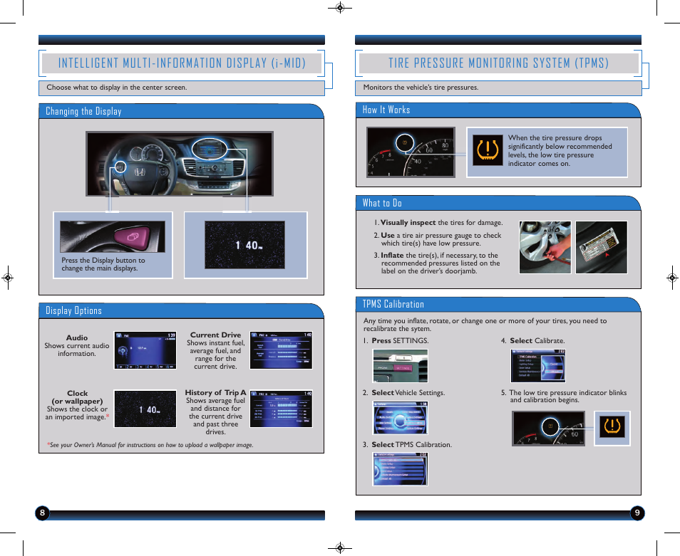 Tire pressure monitoring system (tpms), Intelligent multi-information display (i-mid) | HONDA 2013 Accord Coupe (LX-S) - Technology Reference Guide User Manual | Page 6 / 14
