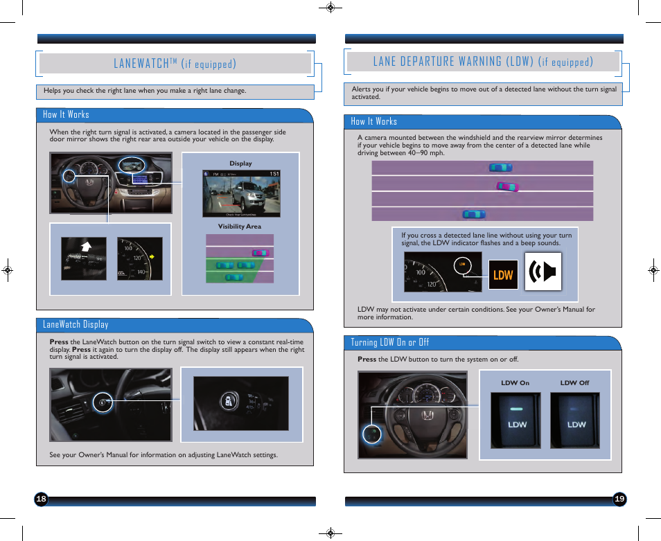 Lanewatch, Lane departure warning (ldw) | HONDA 2013 Accord Coupe (EX & EX-L) - Technology Reference Guide User Manual | Page 11 / 20