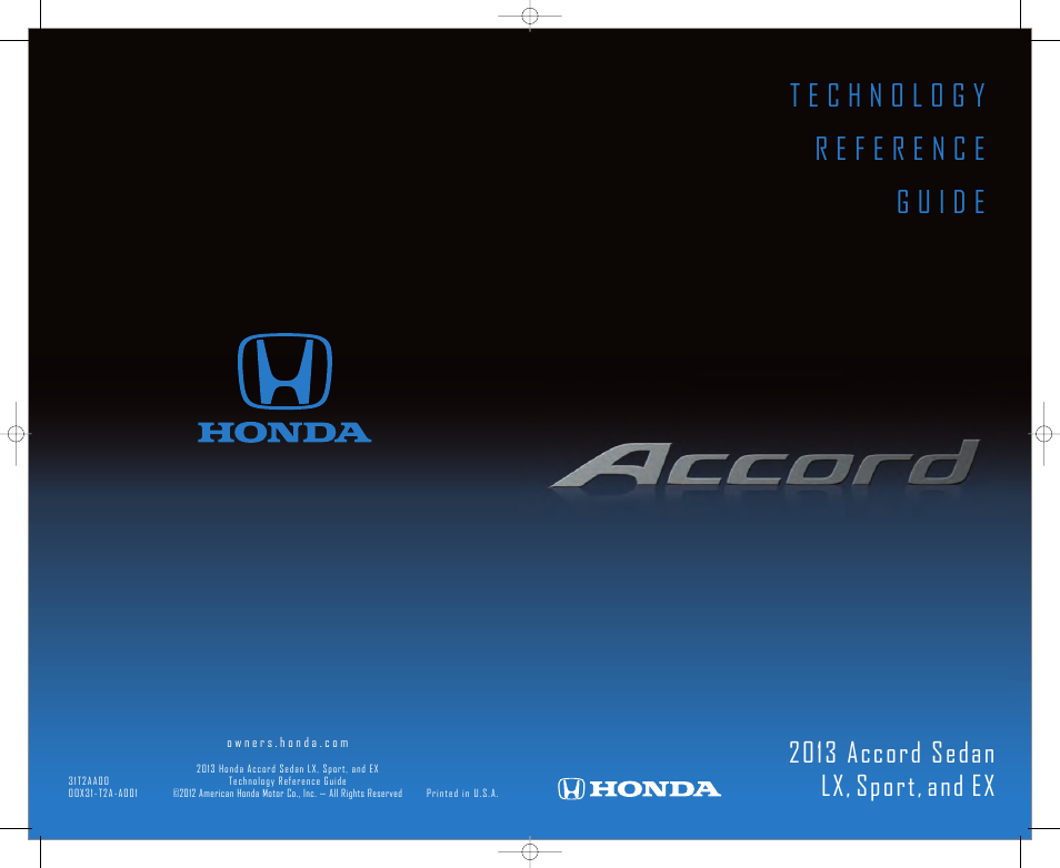 HONDA 2013 Accord Sedan (LX, Sport, EX) - Technology Reference Guide User Manual | 16 pages