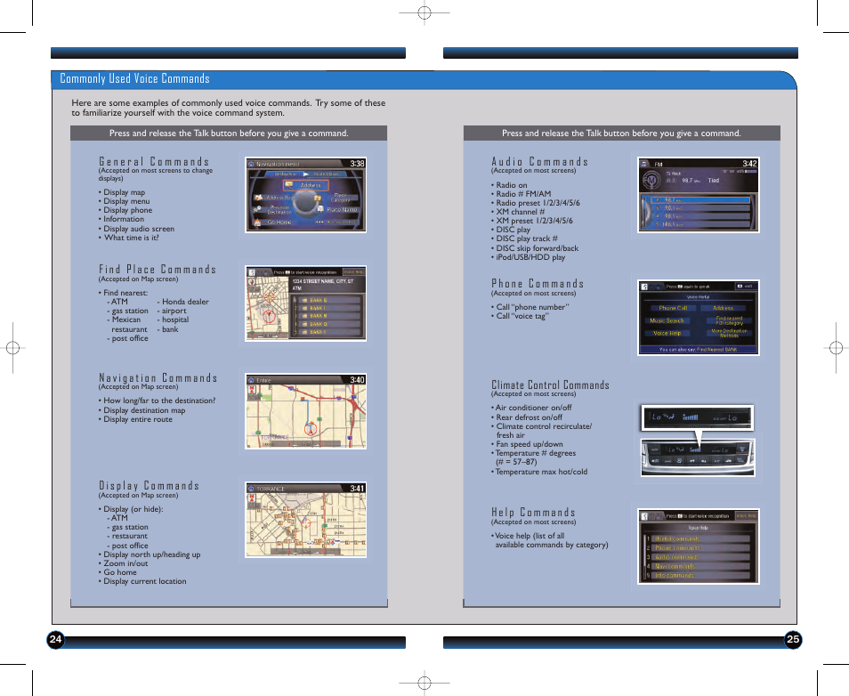 Commonly used voice commands, Climate control commands | HONDA 2013 Accord Sedan (EX-L with Navigation) - Technology Reference Guide User Manual | Page 14 / 24