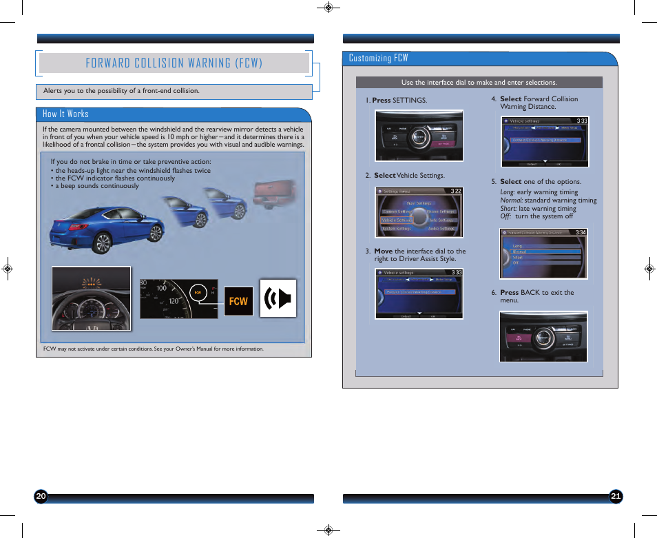 Forward collision warning (fcw) | HONDA 2013 Accord Coupe (EX-L with Navigation) - Technology Reference Guide User Manual | Page 12 / 24