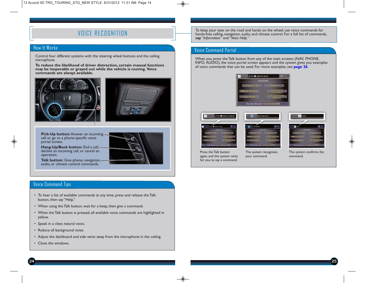 Voice recognition | HONDA 2013 Accord Sedan (Touring) - Technology Reference Guide User Manual | Page 14 / 26