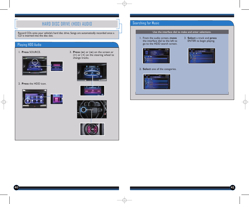 Hard disc drive (hdd) audio | HONDA 2013 Accord Sedan (Touring) - Technology Reference Guide User Manual | Page 22 / 26