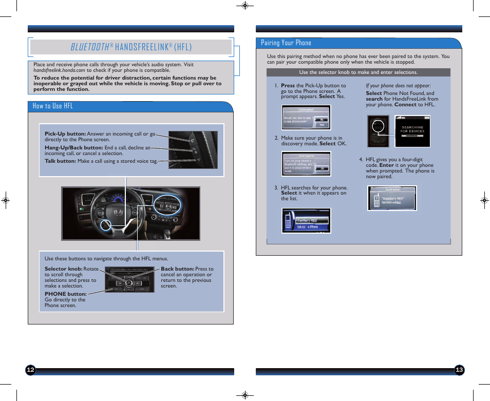 P.12, Bluetooth, Handsfreelink | Hfl) | HONDA 1983 Civic Sedan - Technology Reference Guide User Manual | Page 8 / 13