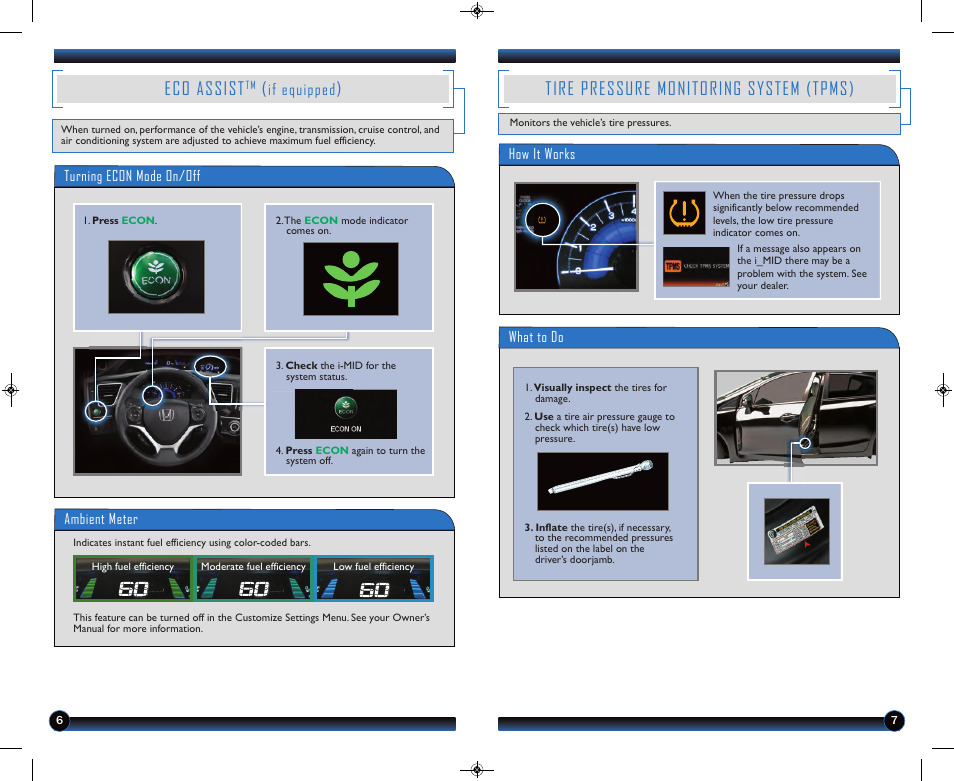 Tire pressure monitoring system (tpms), Eco assist, If equipped | HONDA 1983 Civic Sedan (with Navigation) - Technology Reference Guide User Manual | Page 5 / 17
