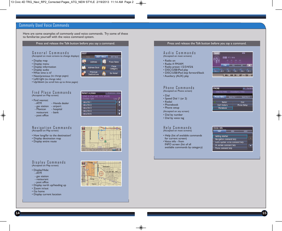Commonly used voice commands | HONDA 1983 Civic Sedan (with Navigation) - Technology Reference Guide User Manual | Page 9 / 17