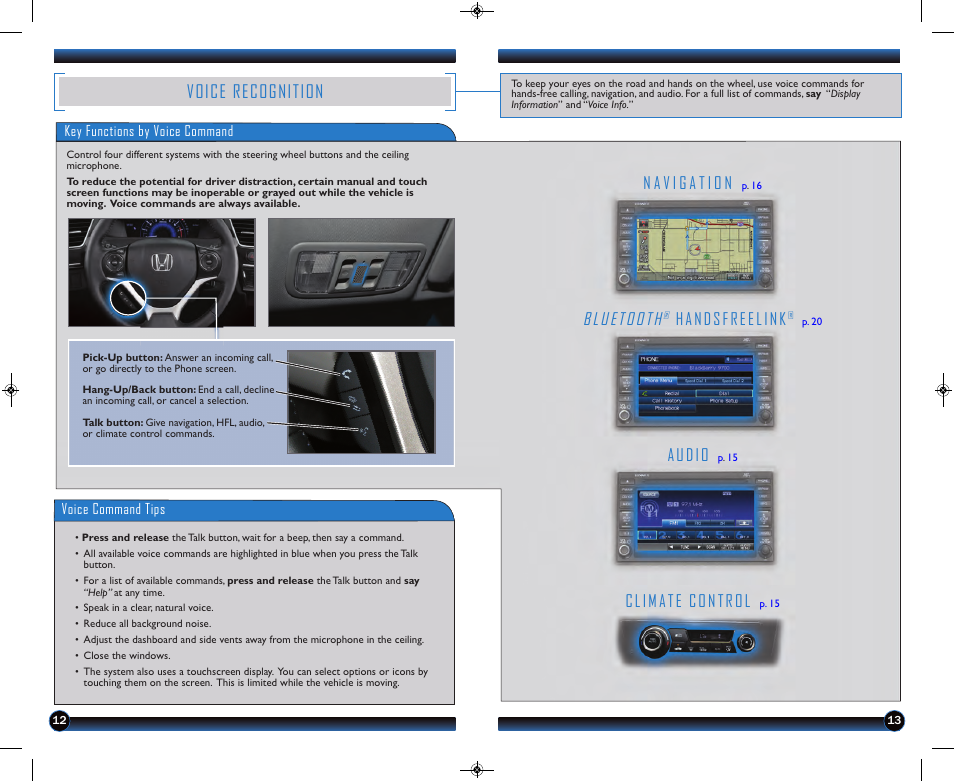 Voice recognition, Bluetooth, Audio | Climate control, Handsfreelink | HONDA 1983 Civic Coupe (with Navigation) - Technology Reference Guide User Manual | Page 8 / 17