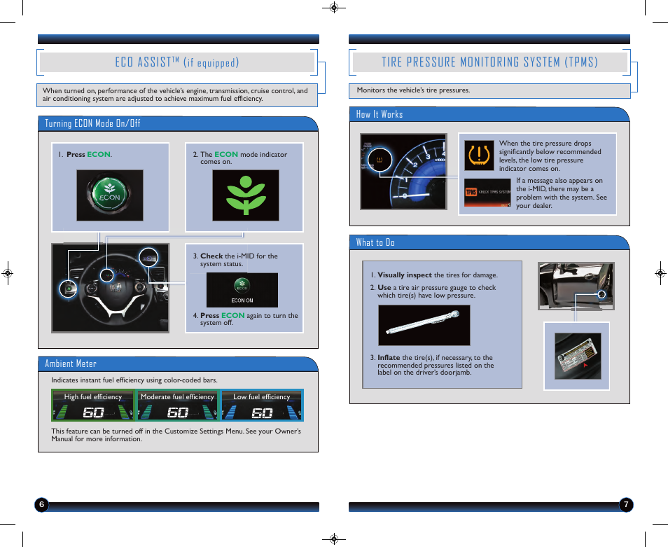 Eco assist, Tire pressure monitoring system (tpms), If equipped | HONDA 1983 Civic Coupe - Technology Reference Guide User Manual | Page 5 / 13