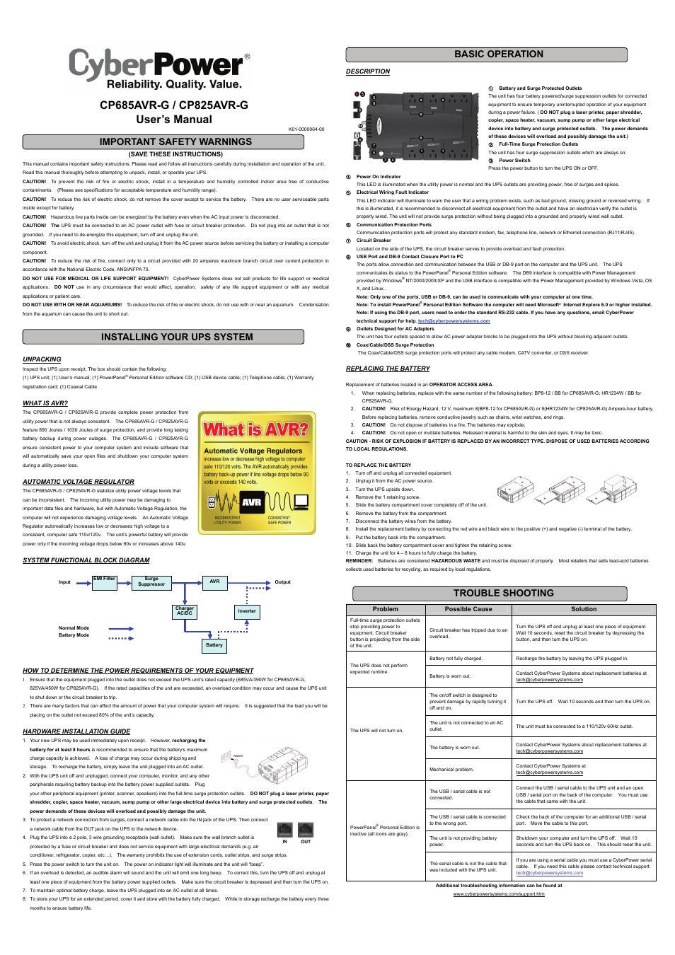 CyberPower Systems CP685AVR-G User Manual | 2 pages