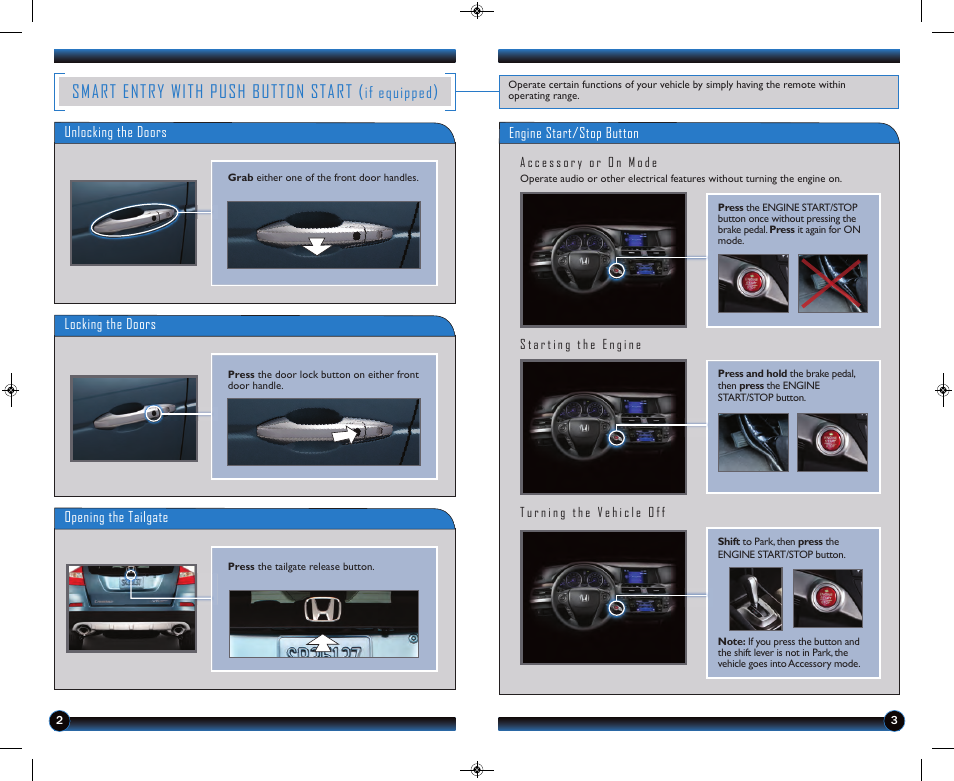 Smart entry with push button start, If equipped | HONDA 2013 Crosstour (EX/EX-L) - Technology Reference Guide User Manual | Page 3 / 20