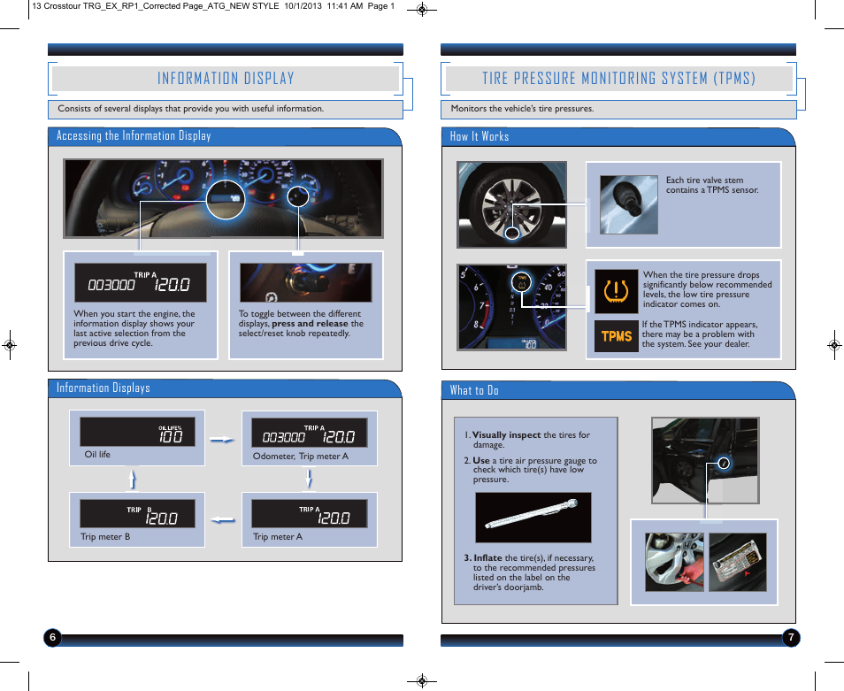 Information display, Tire pressure monitoring system (tpms) | HONDA 2013 Crosstour (EX) - Technology Reference Guide User Manual | Page 5 / 9