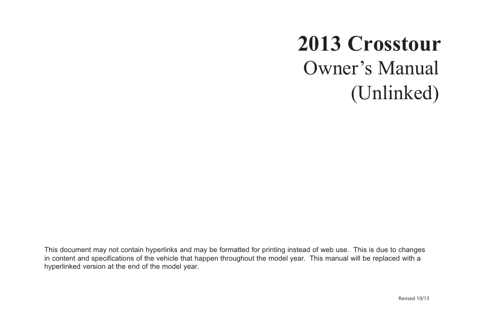 HONDA 2013 Crosstour - Owner's Manual User Manual | 571 pages