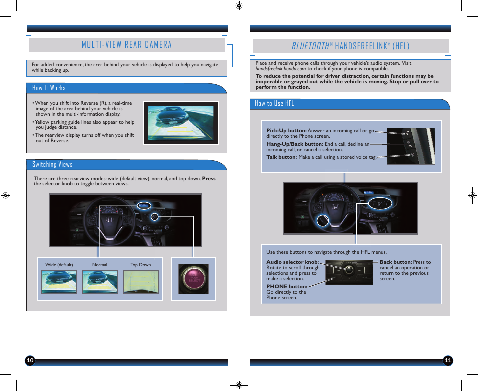Multi-view rear camera, Bluetooth, Handsfreelink | Hfl) | HONDA 2013 CR-V (LX, EX, EX-L, EX-L w/ RES) - Technology Reference Guide User Manual | Page 7 / 13