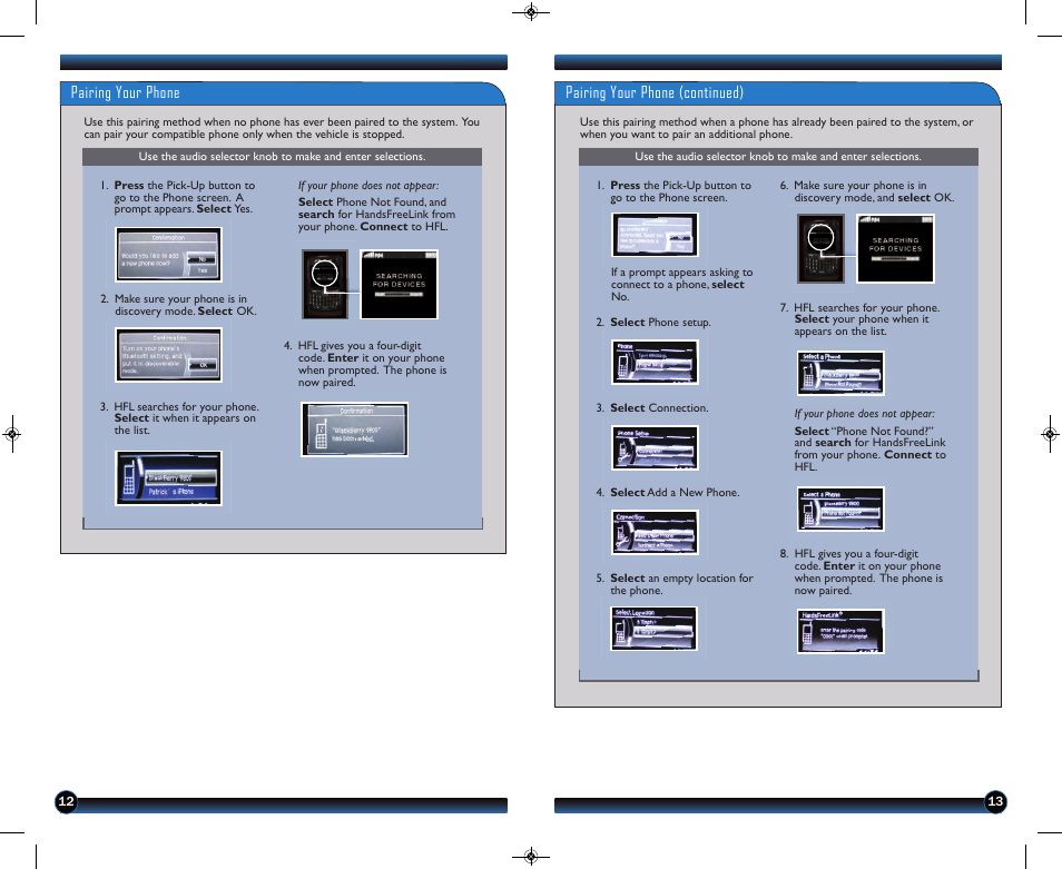 Pairing your phone, Pairing your phone (continued) | HONDA 2013 CR-V (LX, EX, EX-L, EX-L w/ RES) - Technology Reference Guide User Manual | Page 8 / 13
