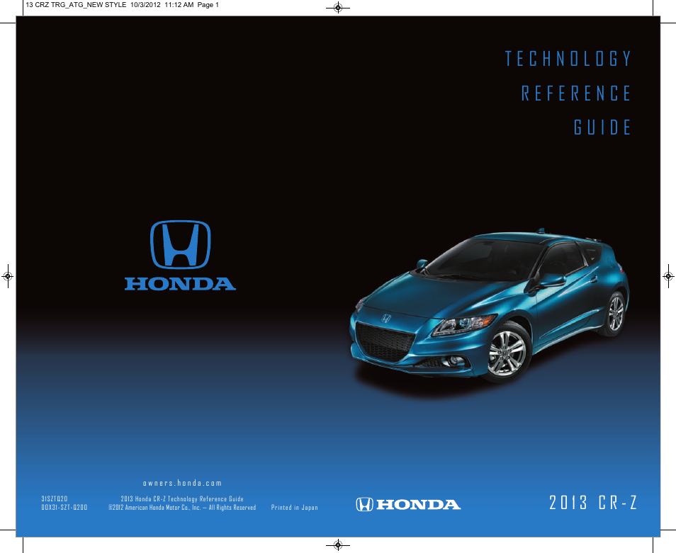 HONDA 2013 CR-Z - Technology Reference Guide User Manual | 22 pages