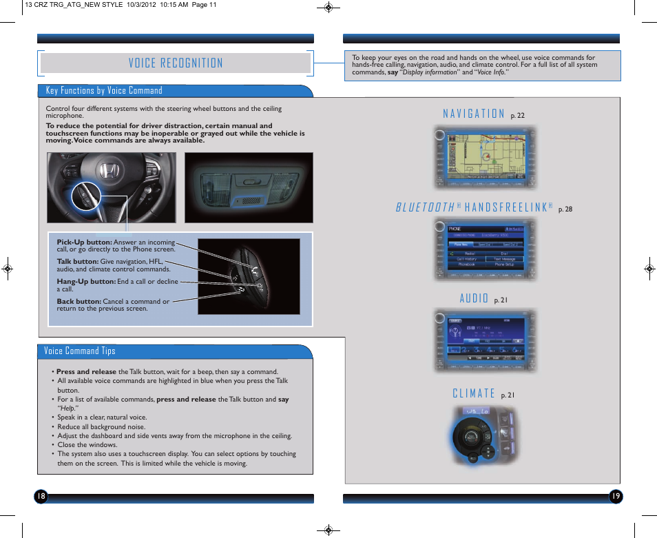 Voice recognition, Audio | HONDA 2013 CR-Z - Technology Reference Guide User Manual | Page 11 / 22