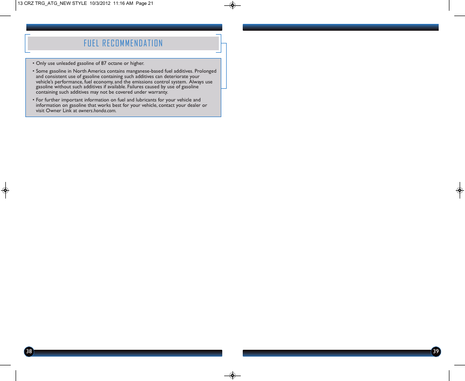 Fuel recommendation | HONDA 2013 CR-Z - Technology Reference Guide User Manual | Page 21 / 22