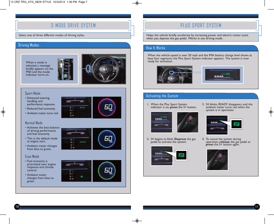 Mode drive system, Plus sport system | HONDA 2013 CR-Z - Technology Reference Guide User Manual | Page 7 / 22