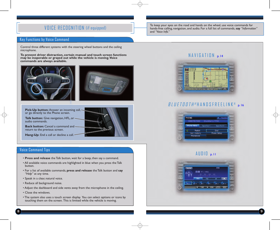 Voice recognition, Audio, If equipped) | HONDA 2013 Fit - Technology Reference Guide User Manual | Page 6 / 13