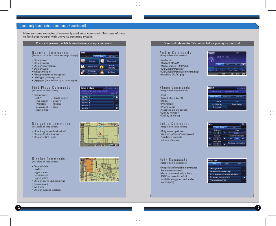 Commonly used voice commands (continued) | HONDA 2013 Fit - Technology Reference Guide User Manual | Page 8 / 13